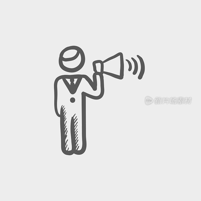 Businessman with megaphone sketch icon